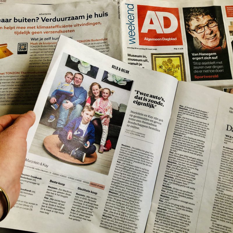 Geld en geluk in ons gezin! Waar het nu vooral draait om gezondheid! Het  AD interview uitgelicht